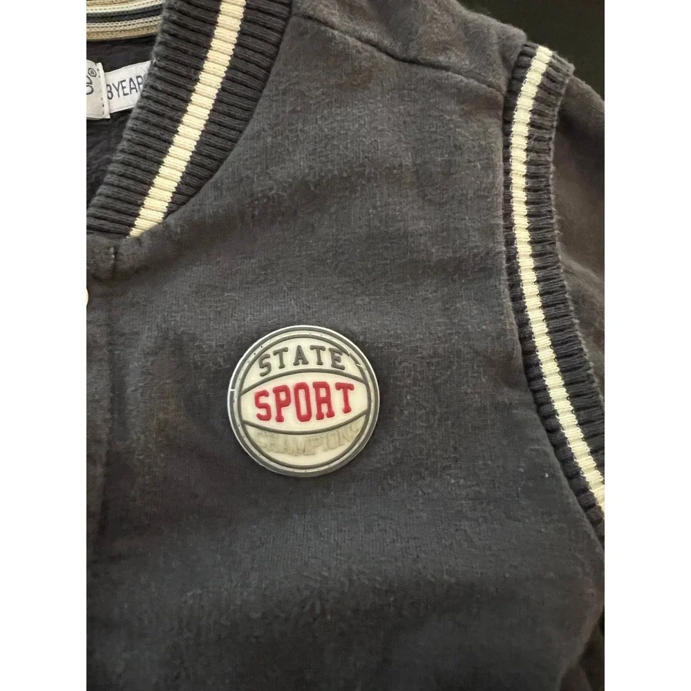 Dirkje Boys Charcoal Gray Varsity Jacket State Sport Snap Front Sweatshirt 3Y